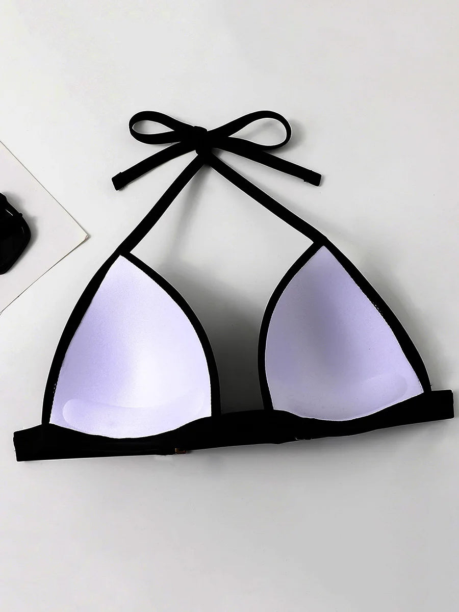 Halter Bra Cup Bikini Swimsuit Female White Swimwear Women Push up Bikini set Brazilian Bathing Suit Bandeau Swim suit