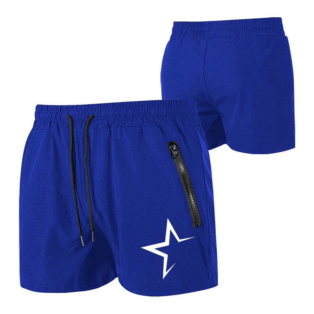 Men's Swimming Trunks with Double Zipper Pockets Summer Quick Dry Beach Shorts Star Print Gym Fitness Running Sport Shorts