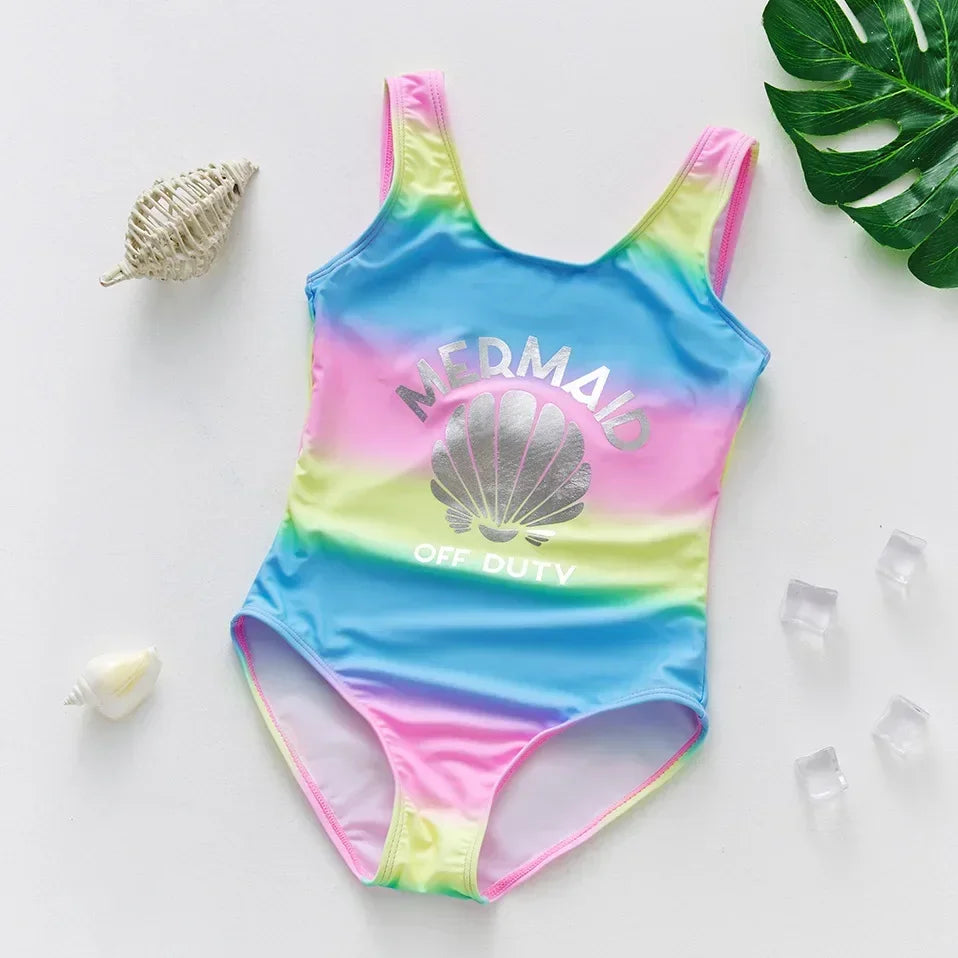 Girls One Piece Swimsuits Rainbow Print Backless Swimwear for Children Summer Kids Bathing Suits Bikinis 2-8 Years Children