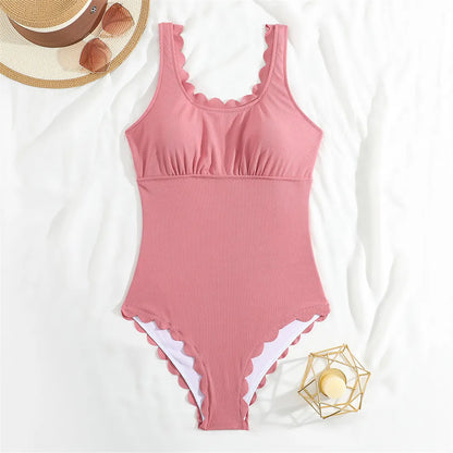 S - XXL 11 Colors Ribbed Frilled Women Swimwear One Piece Swimsuit Female Backless High Leg Cut Bather Bathing Suit Swim