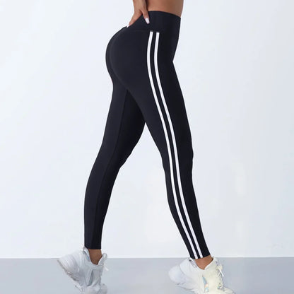 Women Striped Slim Sports Pants Yoga Leggings High Waist Hip Lifting Casul Tights Workout Running Stretchy  Gym Leggings