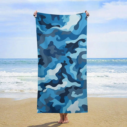 Blue camouflage pattern beach towel Oversized microfiber towel pool bath towel Lightweight for swimmers