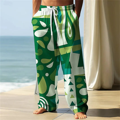 Stylish Men's Casual Pants Retro Classic Print Casual Pants Beach Wide-Leg Pants Streetwear Loose-Fit Athletic Pants