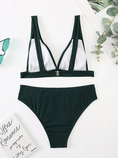 V Neck Bikini Women High Waist Swimsuit Female Padded Swimwear Bathers Bathing Swimming Swim Suit Summer Beachwear