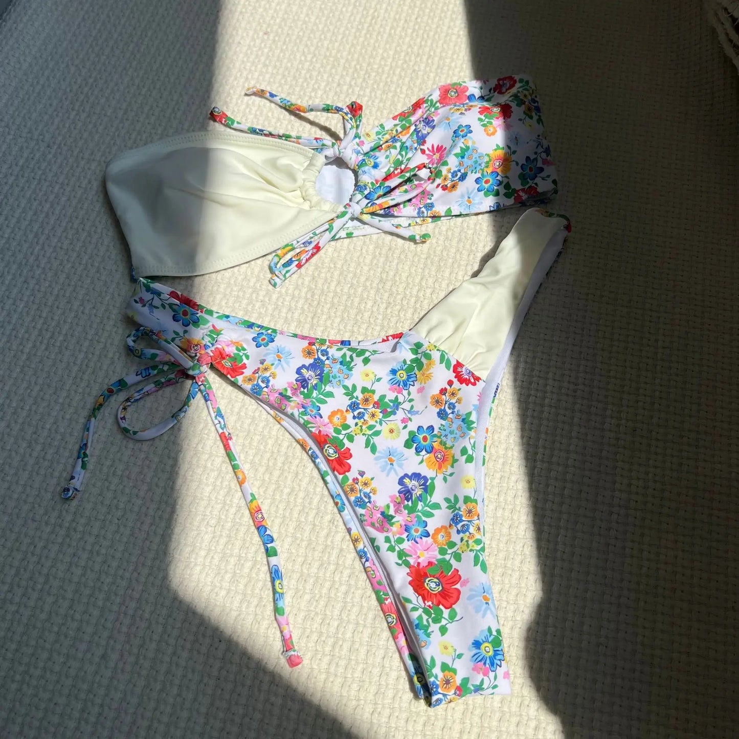Circyy Two-piece Swimsuit Women Strapless Bikini Set Print Spliced Beachwear Summer 2025 New Swimwear Fashion Vintage Biquinis