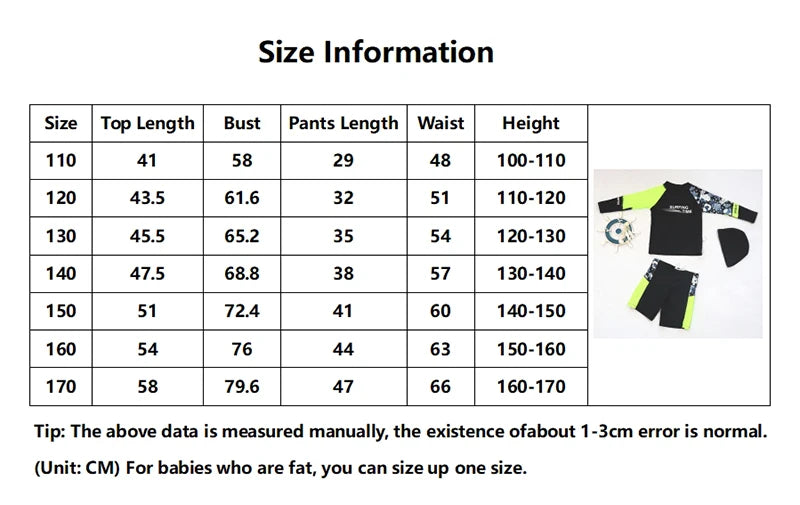 3 Pcs New Boy's Swimsuit Sun Protection UPF 50+ Long Sleeve Swimming Sunsuit with Hat Split Bathing Suits for Children