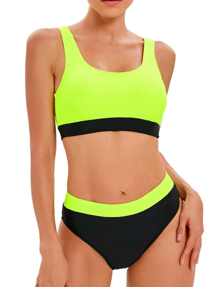 Contrast Color Bikini Set Women Backless Split Swimsuit Holiday Bathing Suit Summer Two-pieces Beachwear
