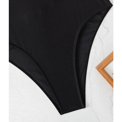Black Strapped Swimwear Women Hollow Push Up One Piece Swimsuit Monokini High Waist Backless Bathing Suit