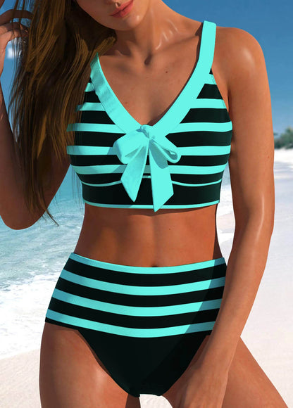 Women's High Quality Beach Swimwear Coloured Bikini Set with Stripes  S-6XL
