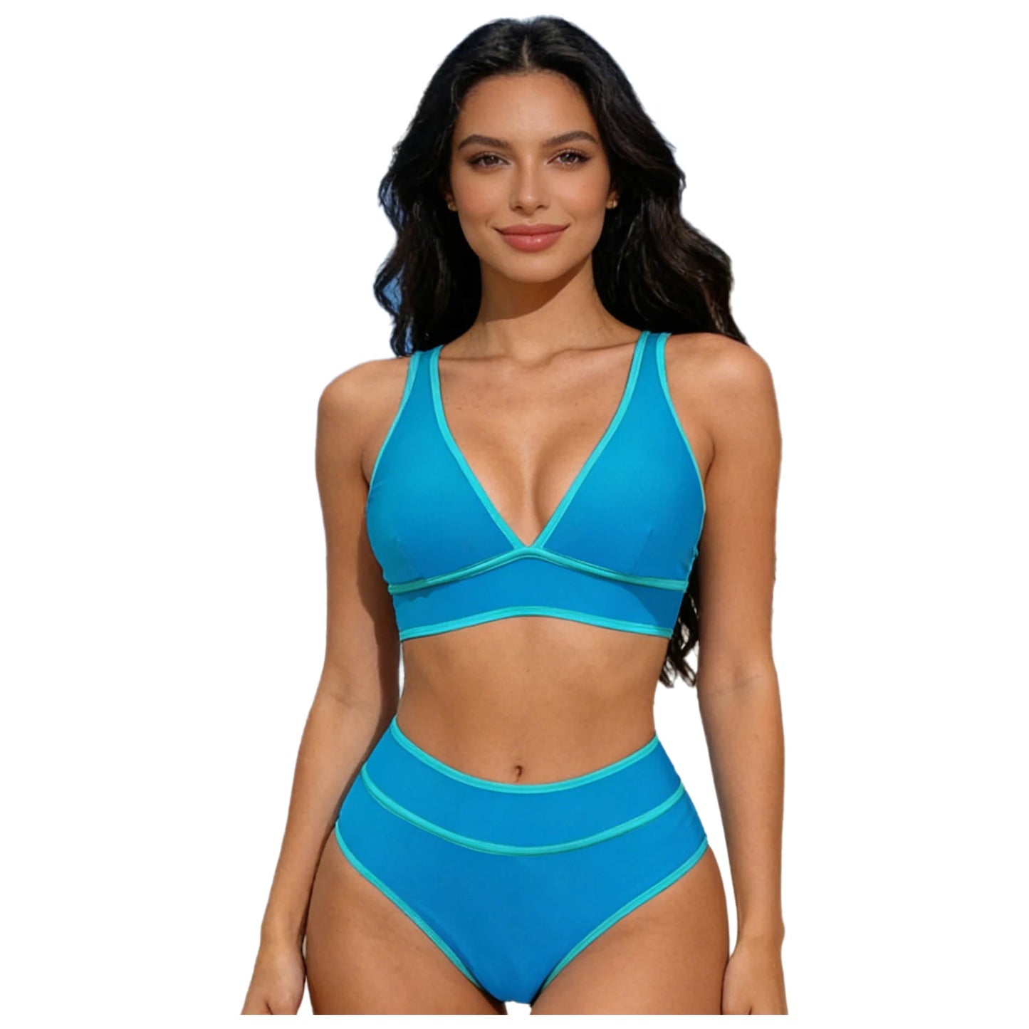 Women's Two Piece Printed Bikini Swimsuit Sets Two Pieces Swimwear V Neck High Waisted Color Block Sports Swimming Bathing Suit