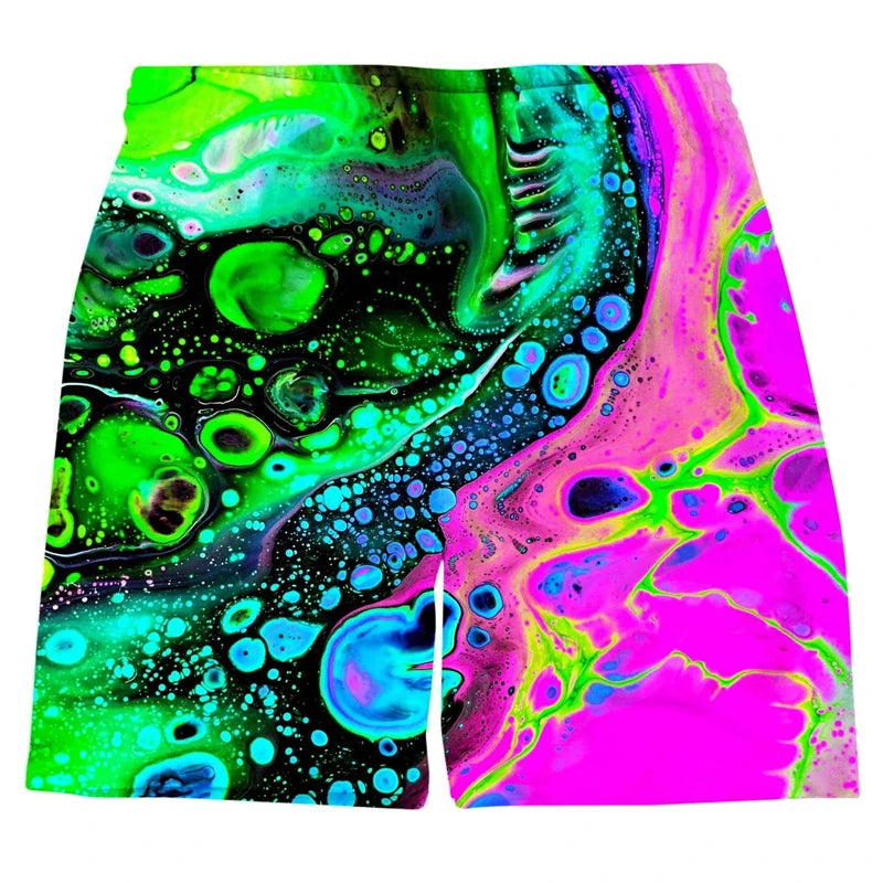 Colorful Psychedelic Graffiti 3D Printed Men Beach Shorts Cool Summer Street Hip Hop Harajuku Y2k Men Kids Hawaiian Short Pants