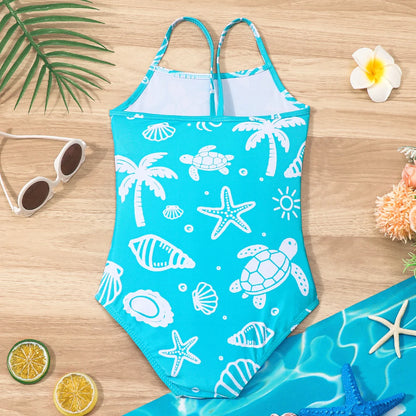 Girls' One-Piece Swimsuit Athletic Style Bathing Suits Kids Summer Beach Vacation Swimwear Print Swimming Costume