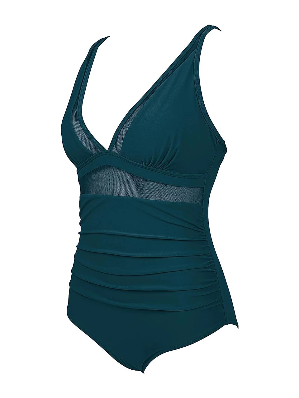 Mesh Panel Swimsuit One Piece High Cut Swimwear Women Solid Bathers Bathing Suit Female Backless Swimming Beachwear