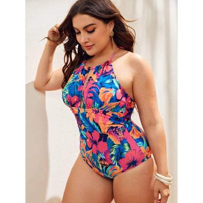 Women's One-Piece Color Printing Swimsuit Plus Size Fashion Swimsuit