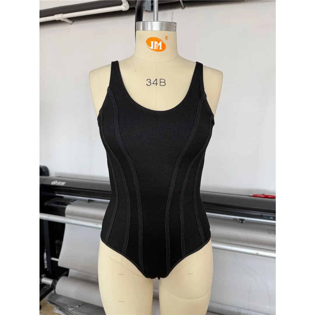 S - XXL Black Lace Up Backless One Piece Swimsuit Women Swimwear Female High Leg Cut Padded Bather Bathing Suit Swim