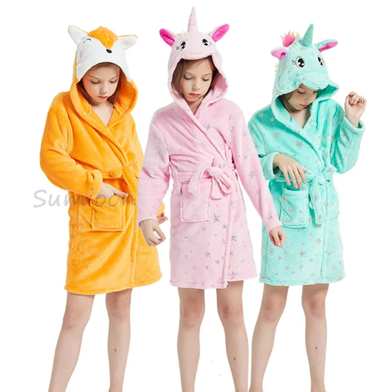 Children Bath Robe Baby Towel Children's Unicorn Hooded Bathrobes for Boys Girls