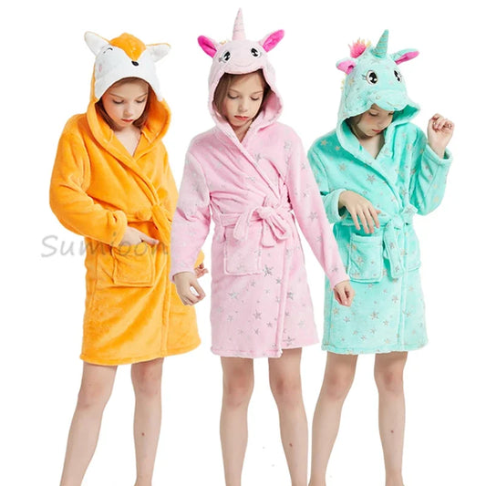Children Bath Robe Baby Towel Children's Unicorn Hooded Bathrobes for Boys Girls