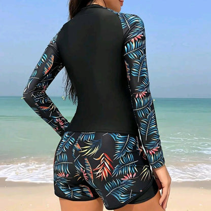 Women's Swimsuit Tankini Set Female Long Sleeves Swimwear Surfing Sports Pool Beachwear Two-Piece Bathing Suits With Shorts