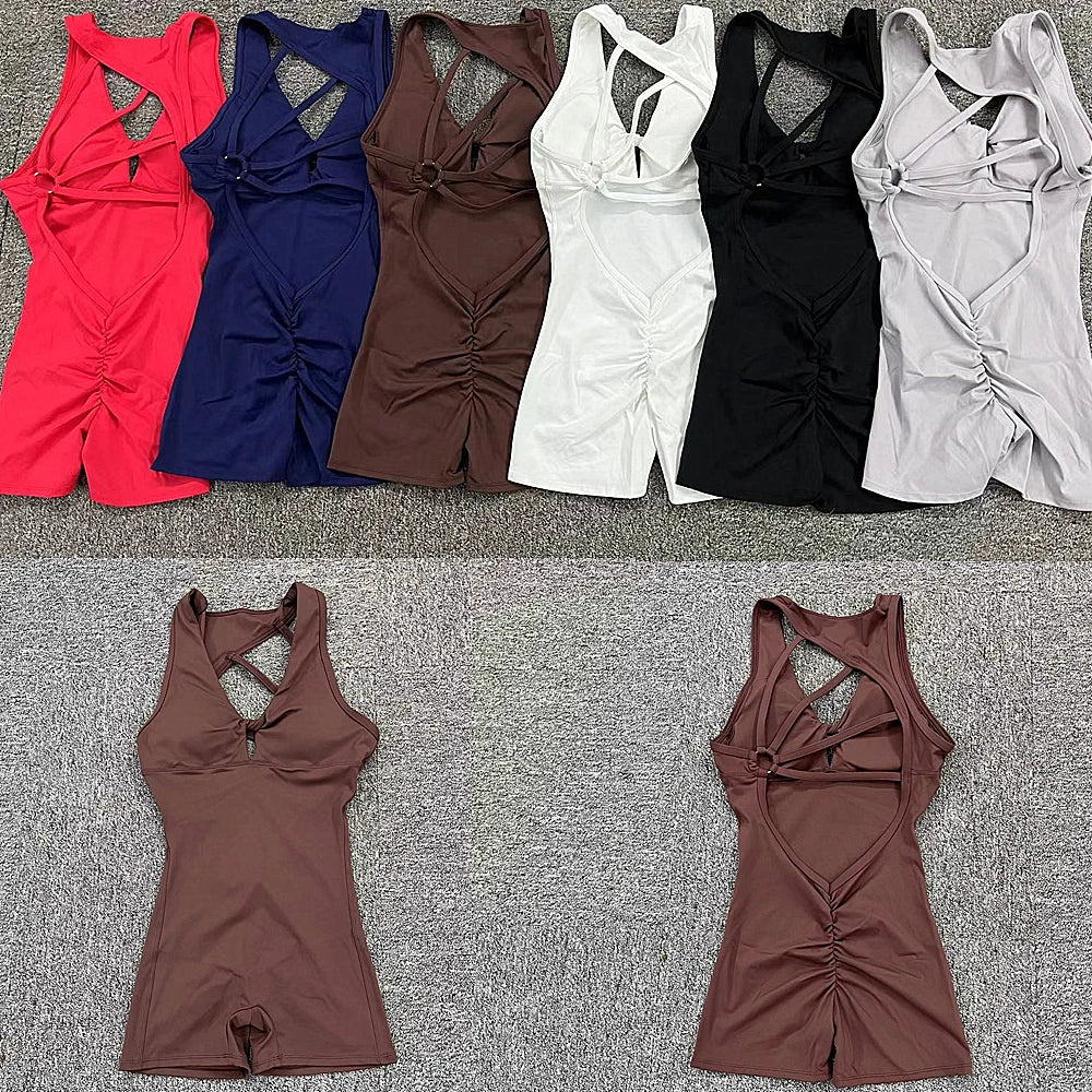 Pad Mental Lycra Gym Yoga Sets One Piece Jumpsuit Sport Women Workout Clothes Women Fitness Womens Outfits Active Suits