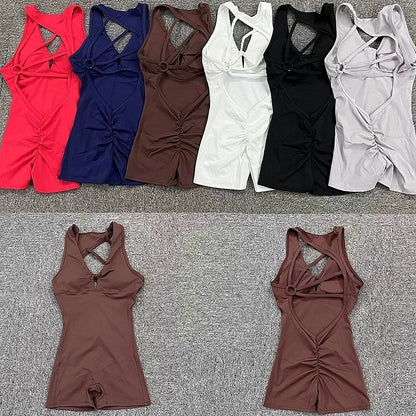 Pad Mental Lycra Gym Yoga Sets One Piece Jumpsuit Sport Women Workout Clothes Women Fitness Womens Outfits Active Suits