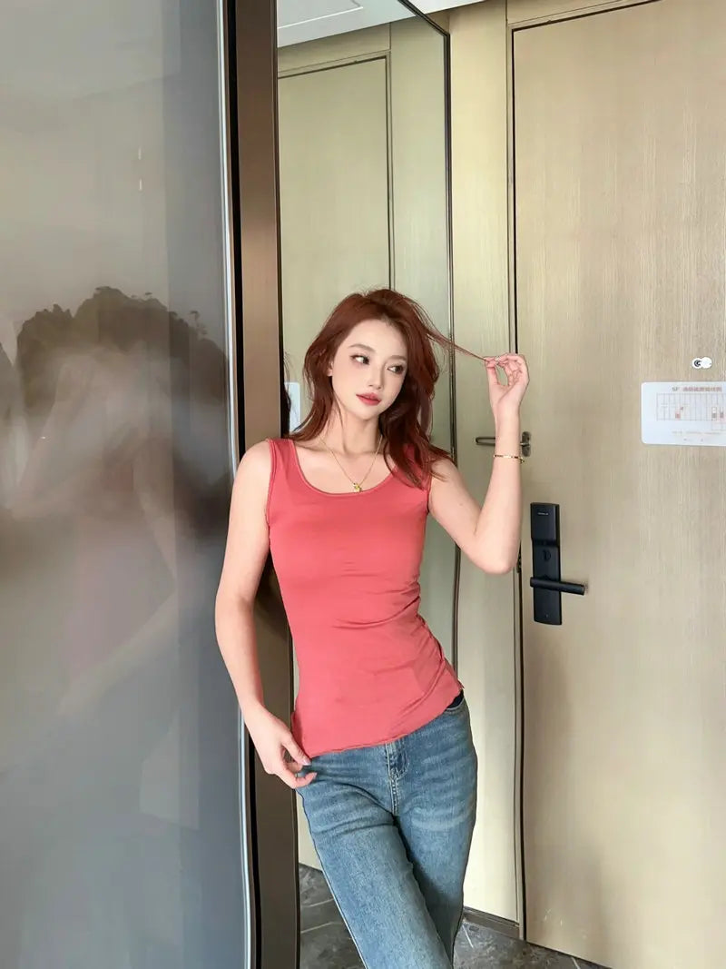 Plus size 6XL summer women's Tank Tops Loose Modal camis Tshirt bottoming sleeveless tee tops Sollid color Vest all match