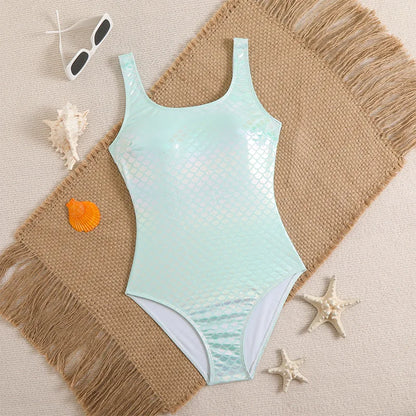 Mermaid Scales Print Bodysuit One Piece Swimsuit Women Swimwear Racing Sports Bathing Suit Woman Monokini Beach Wear