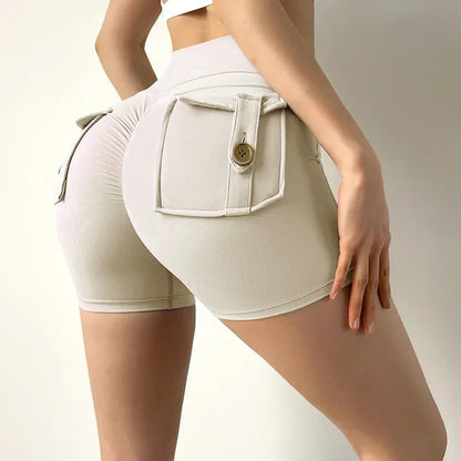 Yoga Shorts for Women Pocket Scrunched Butt Gym Leggings High Waist Push Up Tights Sports Shorts Fitness Running Shorts