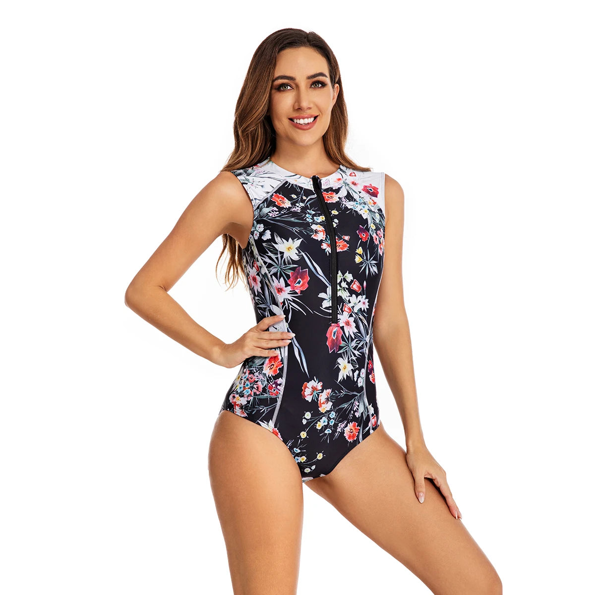 Women's Retro One Piece Long Sleeve Rash Guard UV Protection Floral Printed Surfing Athletic Swimsuit Swimwear Bathing Suit
