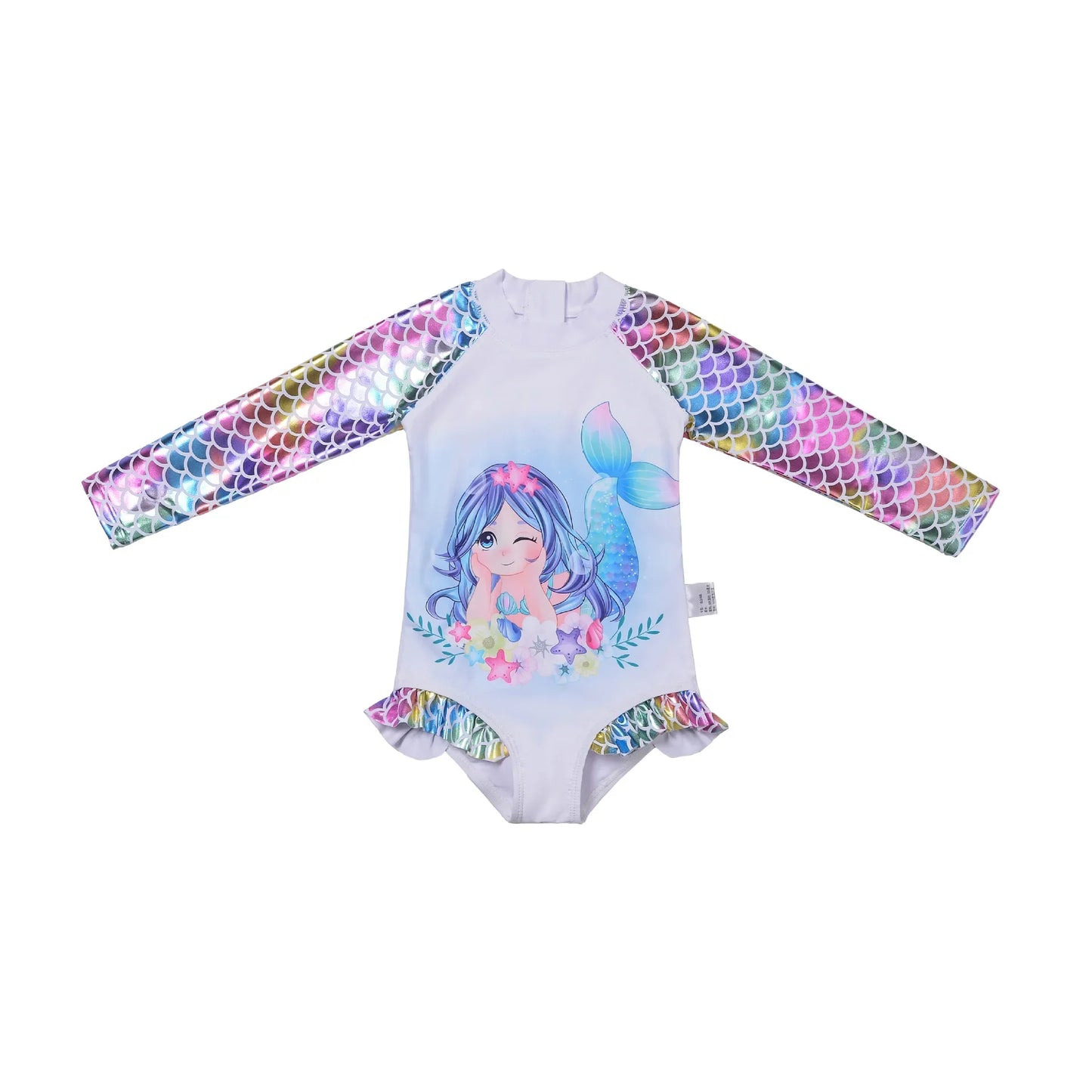 Children's Swimsuit Baby Girls Mermaid Long Sleeve One-Piece Swimsuit Princess Cartoon Girl Swimwear for Hot Spring