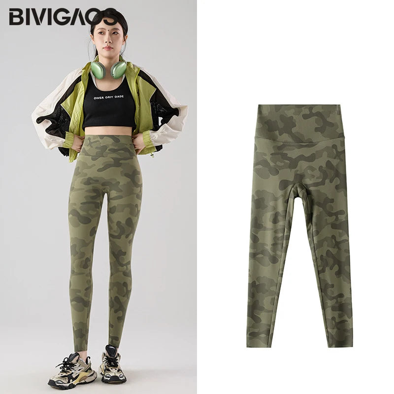 BIVIGAOS Spring Summer Seamless Camouflage Sharkskin Leggings Women Fashion High Waist Casual Sports Tights Fitness Leggings