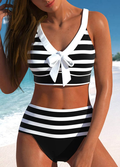 Women's High Quality Beach Swimwear Coloured Bikini Set with Stripes  S-6XL