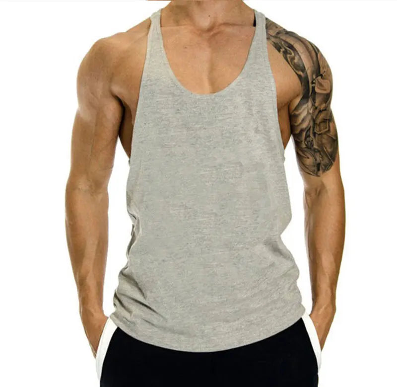 Summer 100% Cotton Bodybuilding Muscle Stringer Tank Top Men Fitness Workout Y BACK Vest