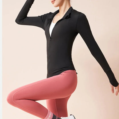 Winter Fitness Jacket Fleece Brushed Velvet Inner with Thumb Hole Gym Long Sleeve Shirt Elastic Stand Collar Jackets
