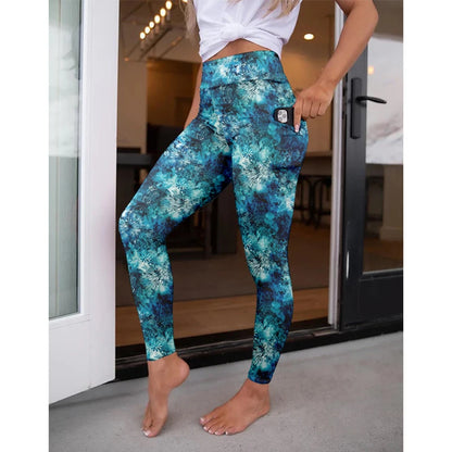 High Waist Women's Fitness Leggings 3D Digital Print Sexy Pocket Elastic Pants Fashionable Gym Trousers