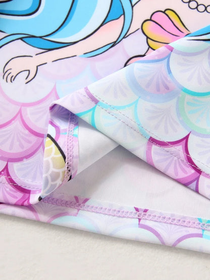 Girls Kids Swimsuit Purple Mermaid Short Sleeve Children Swimwear Summer 2 Piece Shorts Beachwear Bathing Suit Swimming