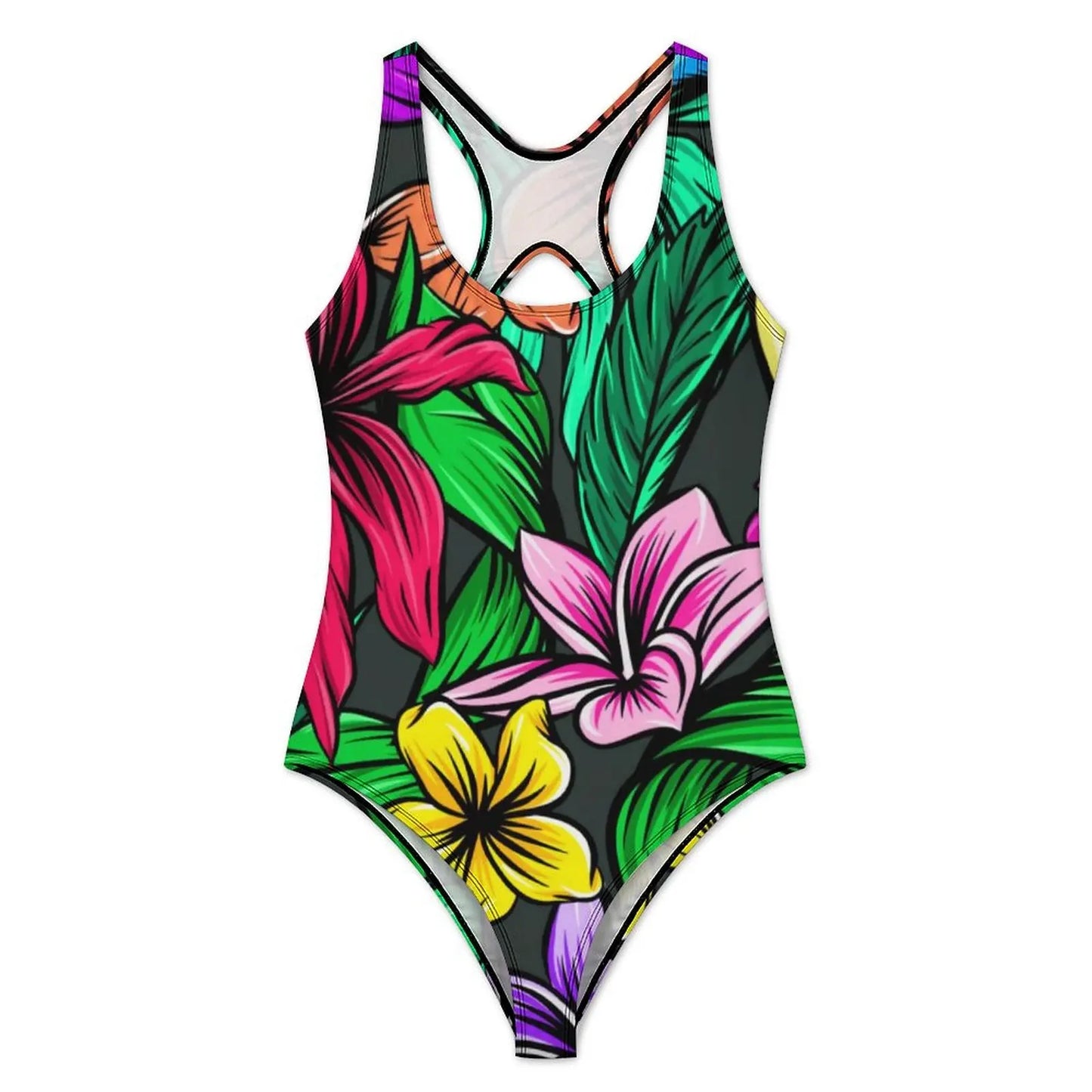 Tropical Swimsuit Flower Print Swimwear One-Piece Fitness Custom Bodysuit Hollow Out Bathing Suit Female Push Up Beachwear
