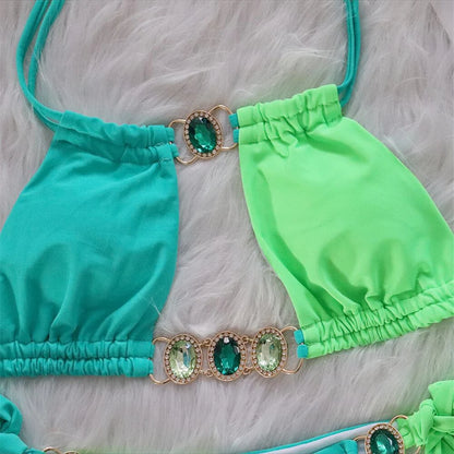 8 Colors Diamond Rhinestones Splicing Bikini Women Swimwear Female Swimsuit Two-pieces Bikini set Bather Bathing Suit Swim