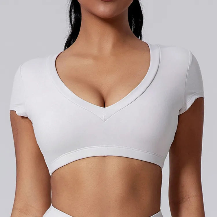 Pad 2PCS Short Sleeve Women Gym Yoga Set Clothes Sportswear Running Shorts Workout Sports Crop Top Running Suits