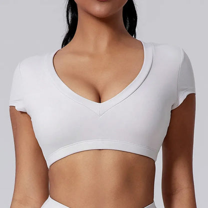 Pad 2PCS Short Sleeve Women Gym Yoga Set Clothes Sportswear Running Shorts Workout Sports Crop Top Running Suits