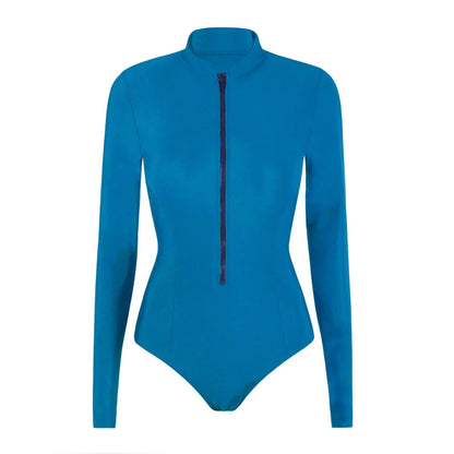 S - 2XL 4 Colors Long Sleeve With Zipper Surf Rash Guard One Piece Swimsuit Women Swimwear Female Bather Bathing Suit Swim