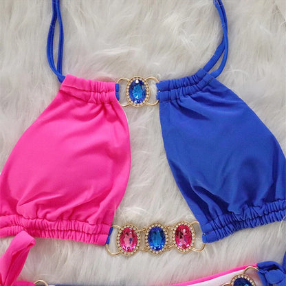 8 Colors Diamond Rhinestones Splicing Bikini Women Swimwear Female Swimsuit Two-pieces Bikini set Bather Bathing Suit Swim
