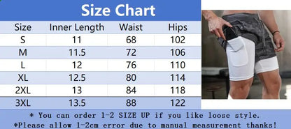 Men's Compression Shorts 2-in-1 Double Layer Beach Shorts Gym Fitness Running Quick Dry Short Pants Summer Print Sportswear