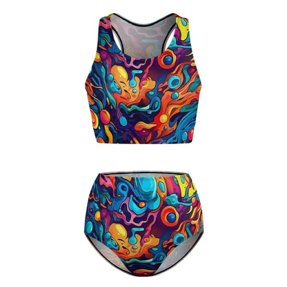 Abstract Graffiti Doodle Print Bikini Swimsuit High Waist Bikinis Set Women Modern Swimwear Push Up Custom Feminine Bikinis