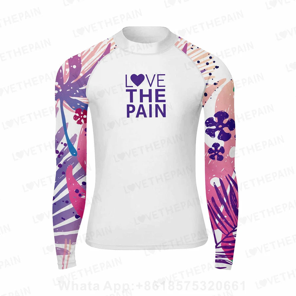 Love The Pain Men Surf Swimming Tshirt Swimsuit Beach UV Protection Rash Guard Diving Suit Long Sleeve Surfing Clothes Rashguard
