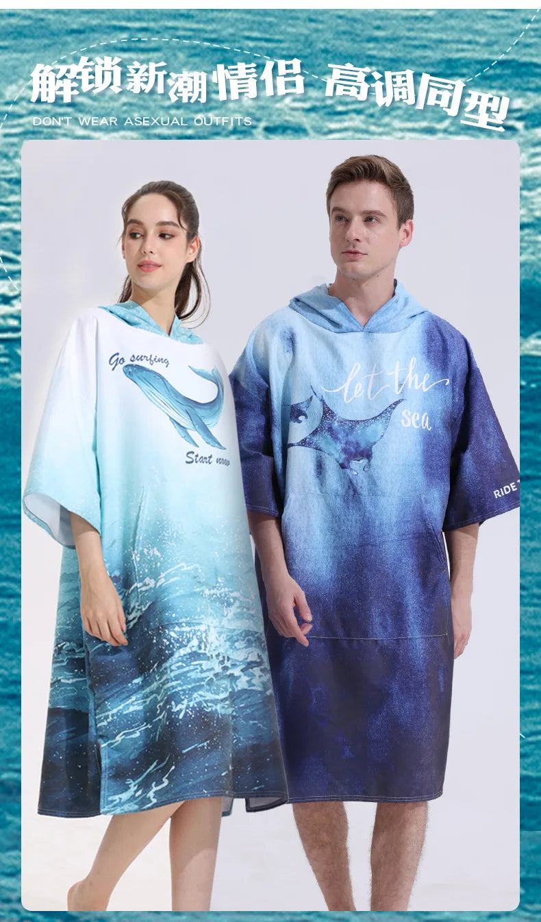 Poncho Towel Change Robe Poncho Quick-drying Hooded Bath Towel Swimming Robe Beach Swimming Surfing Towel Adult