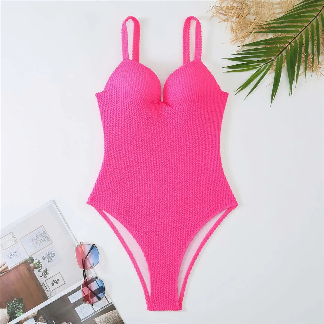 S - XL Ribbed Push Up Swimsuit Female Swimwear Women One Piece With Bra Cup Bather Bathing Suit Swim