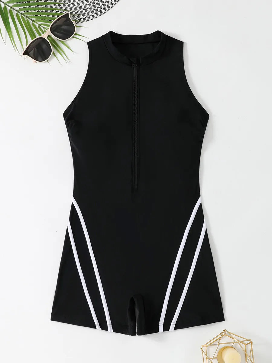 Plus Size Swimwear Woman Rush Guard Surfing One Piece Swimsuit Zipper Beachwear Bathing Suit Swimming Suit Tankini