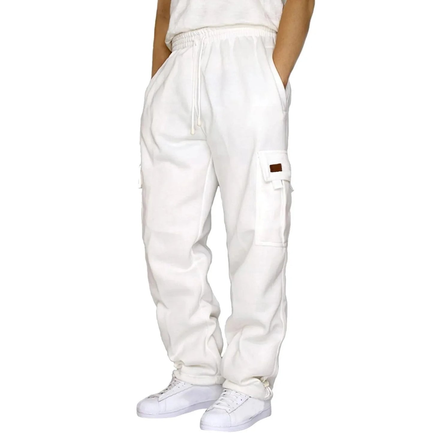 Men's Fleece Lined Casual Sports Long Pants Cuffed Waist Baggy Sweatpants Workwear