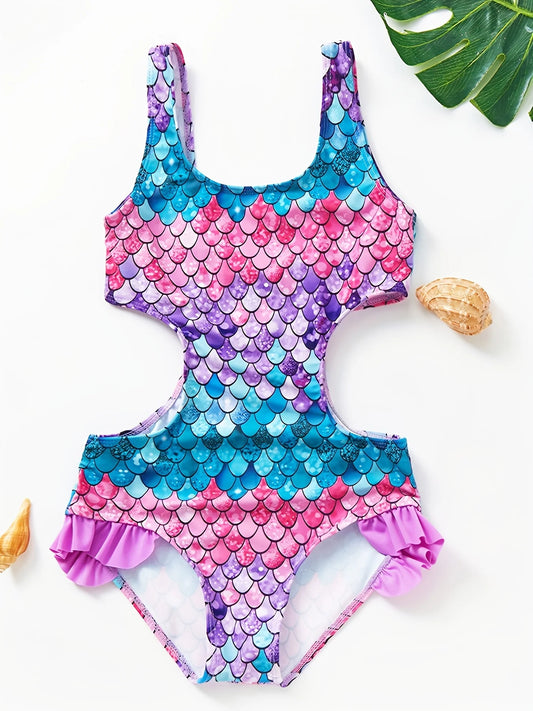 3-10 Years Toddler Girls Swimsuits Kids Girl Multi-color Off-the-shoulder One-piece Swimsuit