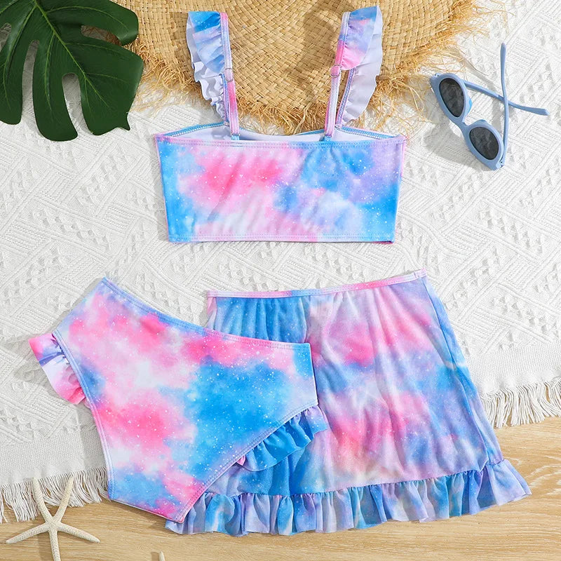 Girls Swimsuit Three Piece Children's Fashion Swimwear Summer Split Swimming Costume Kids Sports Clothes 4-7 Years Old
